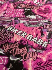 Harley Davidison Biker Babe Pink-Black Cot Fabric by the 1/2 Yard, 57″-58″ Width