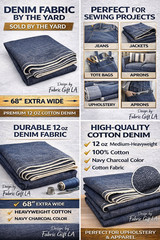 12oz Navy Charcoal Denim Fabric by Yard 68” Wide Heavyweight Cotton