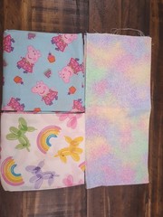 Lot of Children themed Fabric, Pigs, rainbows, balloon unicorns, 13oz pink blue