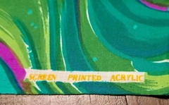 Green Pink Swirly Fabric 45×82 2.5 Yds Screen Print Acrylic Curtain Tablecloth