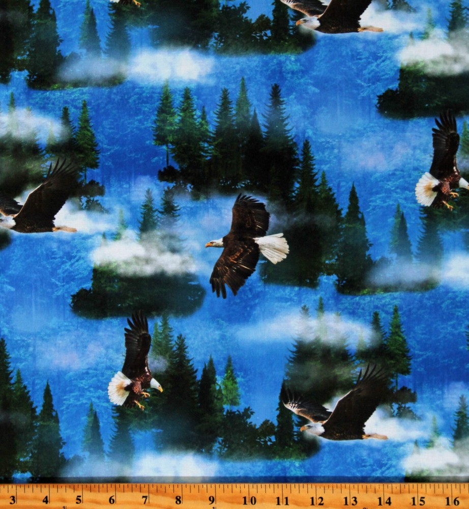 Cotton Eagles Night Sky Birds Blue Fabric Print by Yard D303.69