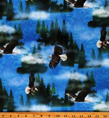 Cotton Eagles Night Sky Birds Blue Fabric Print by Yard D303.69