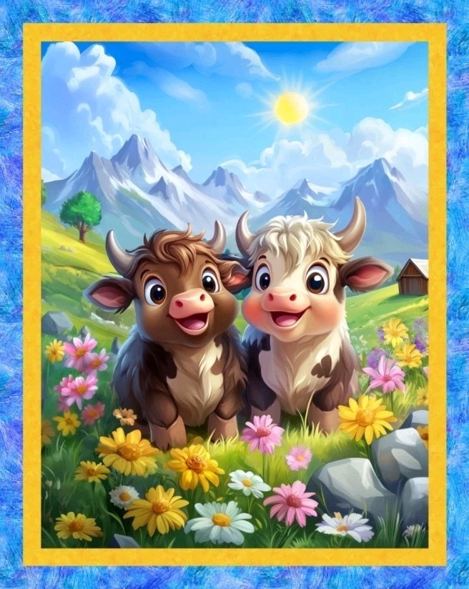 MDG – Highland “Cow” Sunshine Quilting And Crafting Fabric Panel