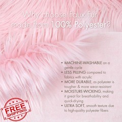 kullaloo Strawberry Icecream Faux Fur Fabric | Acrylic-Free, Solid Long Pile …