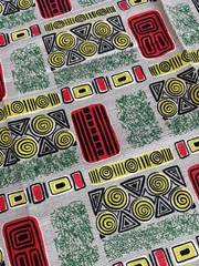 Vtg MCM CoFab Co Vat Print Barkcloth Fabric 1.5 Yards 46″ x 58″ Mid Century