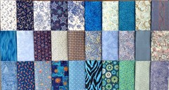30 BLUE Floral Calico Tonal Novelty Fat /Long Quarter Bundle Quilt Cotton Fabric