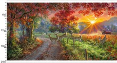 24″ Fabric Panel | 3 Wishes Through the Forest Light Deer Farm Barn Scene