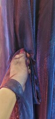 Fabric By The Yard Iridescent Mesh Stretch Two Tone Blue Red