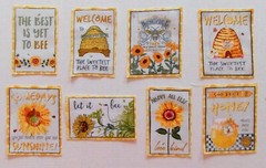 Cotton Fabric – Honey Bee Themed Squares – Listing is for 1 Set = 8 Squares