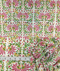 Indian Hand Block Print 60/60 100% Cotton Fabric by the Yard, Lightweight Floral