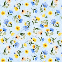 Wilmington Prints – Gentle Meadow – Medium Floral Toss – Light Blue, Fabric BTY