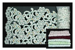 Lily White Blue Green Pink Burgundy Beaded Corded Embroidery Scalloped Fabric