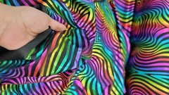 Fabric Sold By The Yard Multicolor Geometric Rainbow Blue Pink Black Background
