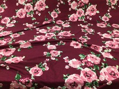 Printed Rayon Spandex 4 way Stretch Apparel Fabric Burgundy Mauve Floral H201