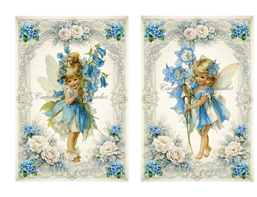 Pretty Blue Flower Fairies A Designer MULTI-SIZE SET Cotton Fabric Quilt Blocks