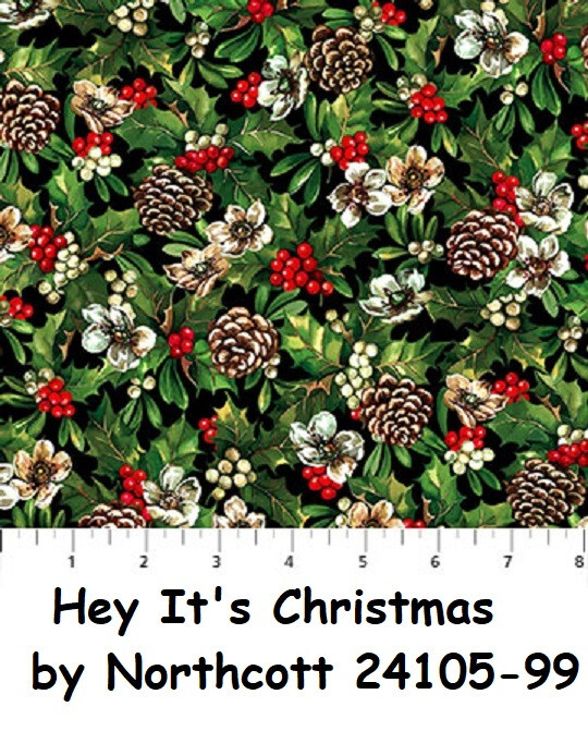 Hay Christmas Western Cotton Quilt Fabric Northcott 24105-99 Holly Pine Cones
