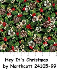 Hay Christmas Western Cotton Quilt Fabric Northcott 24105-99 Holly Pine Cones