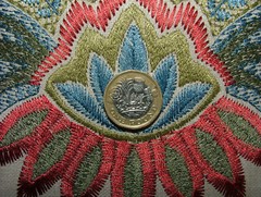 Embroidered Floral Curtain Fabric 0.9 Metres Amadore Poppy Upholstery Cushion