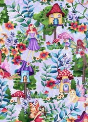 Down The Fairy Path•Fairies & Mushrooms Fabric-Cotton•BTY•Multi•Fast Ship!