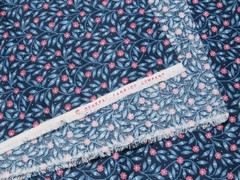 27″ X 44″ Cotton Fabric Vintage General Fabrics Company Navy Blue / Pink Flowers