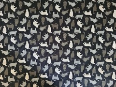 FAT QUARTER 18″x 22″ 100% COTTON Poplin Fabric MADE IN JAPAN Black & White CATS