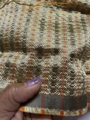 JACQUARD BROCADE FABRIC-saree blouse piece-BEIGE Golden 32″X29″ banarsi ORANGE