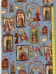Vintage Alexander Henry Navidad Religious Christmas On Blue by Yard