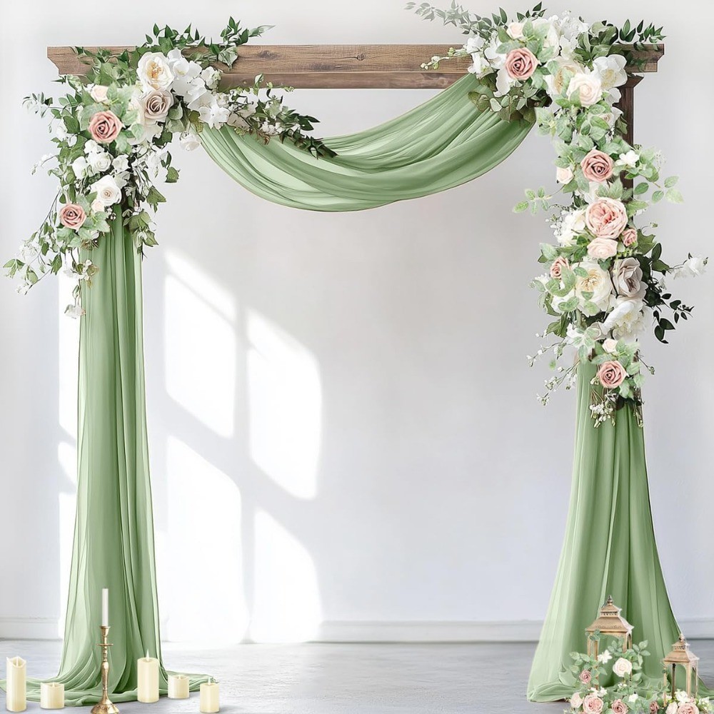 Wedding Arch Draping Fabric 1 Panel 29″ x 19Ft Sage Green Sheer Chiffon Curtain