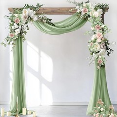 Wedding Arch Draping Fabric 1 Panel 29″ x 19Ft Sage Green Sheer Chiffon Curtain