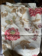 Colefax & Fower “poppy & butterfly” 100% linen fabric sample 23″X17″ red/sienna