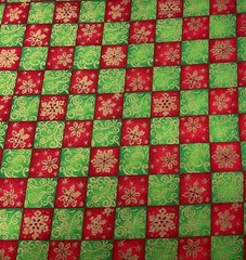 1 Yard Red & Green Squares “ Seasons’s Greetings” 44” Wide 100% Cotton