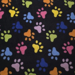 Rainbow Paw Print Fleece Fabric 58″ Wide Printed Fleece by the Yard Black