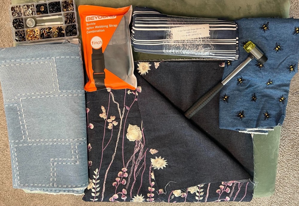 Heavy Duty Embroidered Denim Fabric 1″ Webbing Buckle Kit Snap Setter