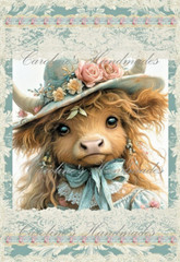 Shabby Chic Highland Cow Designer Cotton Fabric Quilt Block Multi-size