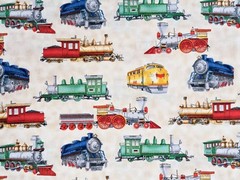 David Textiles Colored Trains Tan 100% Cotton Sewing Fabric (32″x43″)