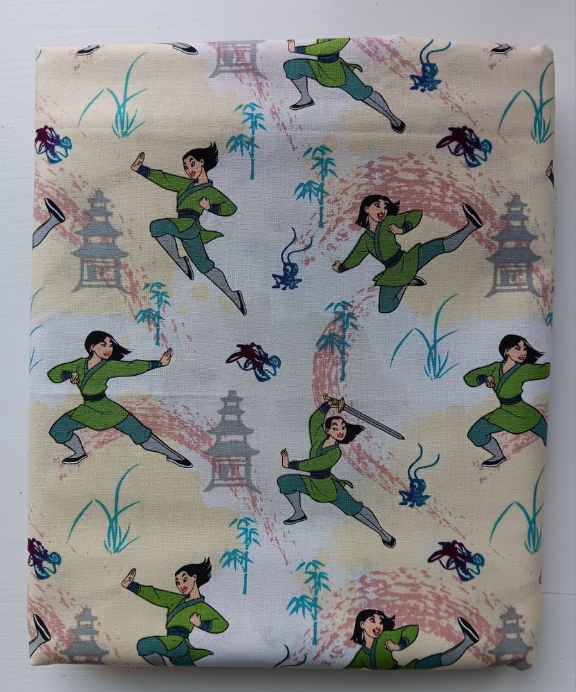 Disney Fierce Mulan Sword Pagoda China Imperial 100% Cotton Fabric 2 Yards