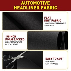 Flat Knit Headliner Flame Retardant Fabric Replace Car Roof Medium Black 35″×60”