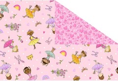 Pre-Quilted Double Sided with Batting Ballerina’s Hearts Cotton Pink Fabric Bty