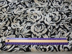 Cotton polyester blend fabric-large beige floral on dark brown -1 yard 25″x 45″