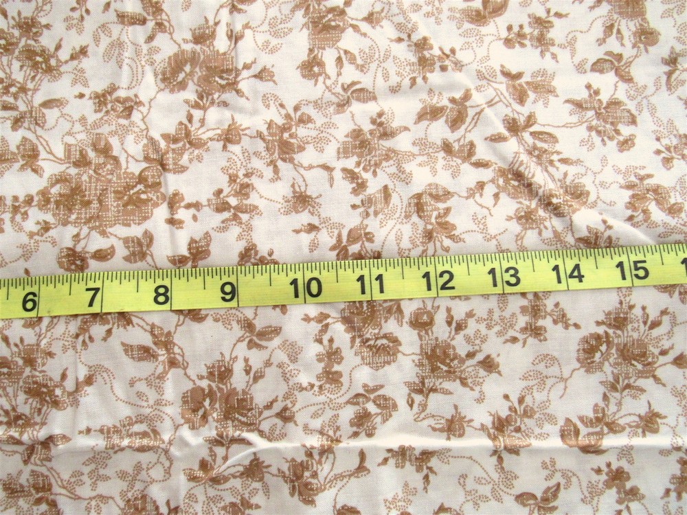 1 yd 100% Cotton Fabric Cream with Golden Brown Flowering Vines