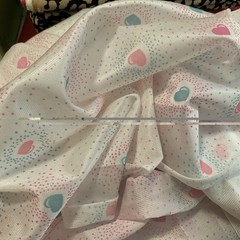 63” X 110” Lightweight Synthetic Silky Shiny Fabric With Hearts And Dots