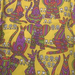 Vintage 60s 70s Insane Colorful Kangaroo Elephant Fabric 87×44”