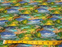 3 Wishes Fabric “Love is all Around” by Josephine Wall Blue Landscape print 4 yd