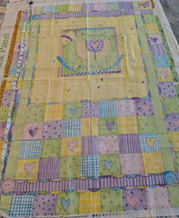 Cotton Baby Blanket Top Panel Pink Purple Yellow Blue Green HEARTS & BUTTONS