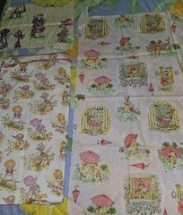 VTG J Manes Lot Of 3 HOLLY HOBBIE HTF Fabric Pieces Various Sizes Read