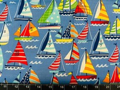 Tina Scrap 9″x21″ Sea Nautical Ship Sailboat Waves Boat Ocean FABRIC COTTON