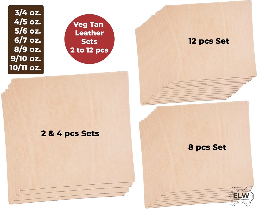 Veg Tan Cowhide Tooling Leather 3-11oz (1-4.8mm) Pre-Cut Special Bundle Sets