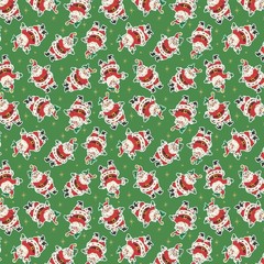 RETRO VINTAGE CHRISTMAS SANTA ON GREEN DANCING SANTAS BY 3 WISHES FABRIC HALF YD