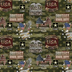 United States Army Cotton Fabric Camo Flags- Quilting Cotton Fabric-