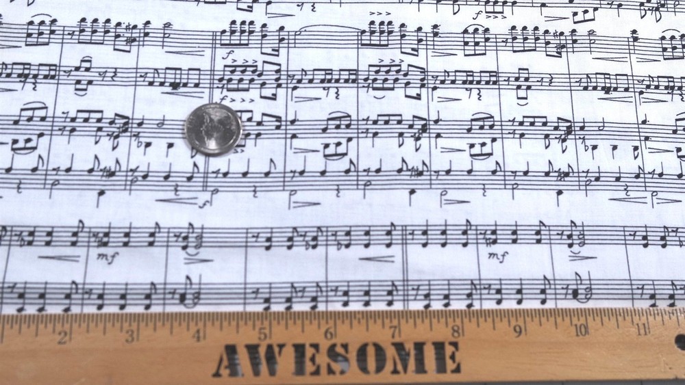 Vintage Black White Sheet Music Musical Notes Novelty Cotton Quilt Fabric